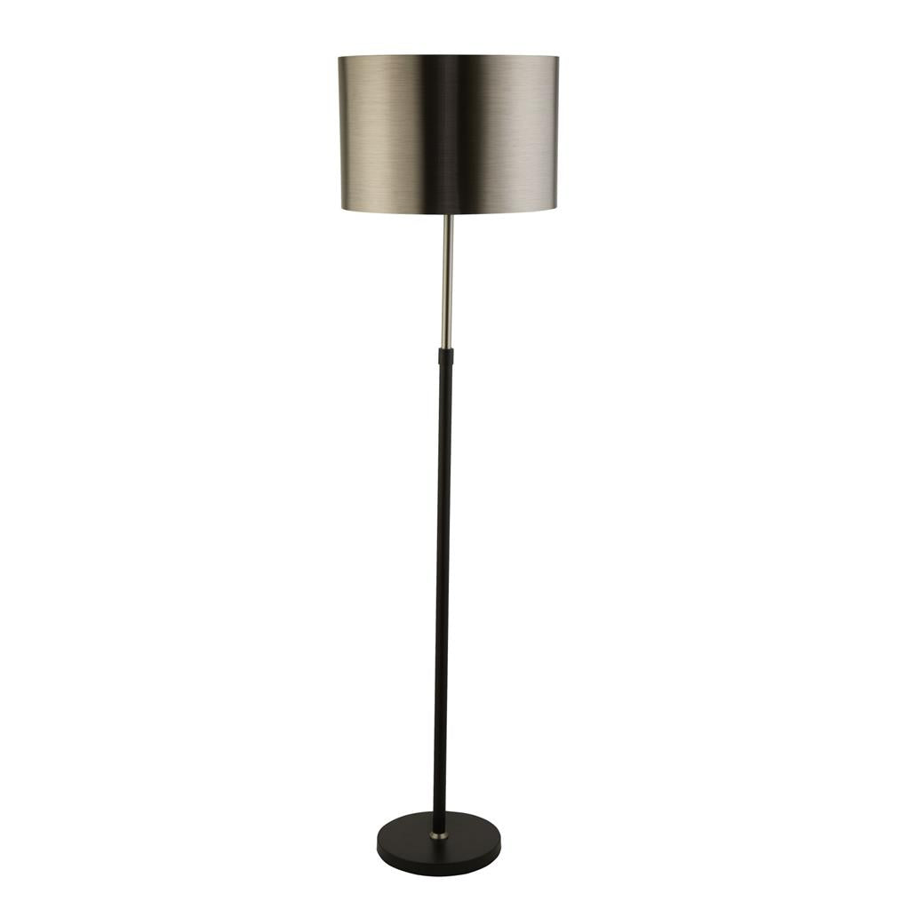 Rachel Floor Lamp - Black Metal, Satin Silver & Chrome Shade E27