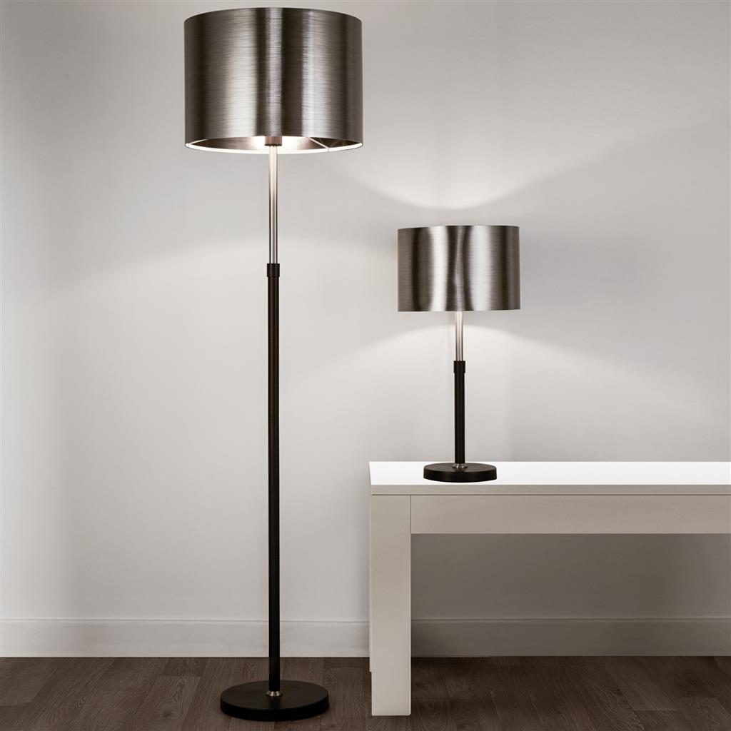 Rachel Floor Lamp - Black Metal, Satin Silver & Chrome Shade E27