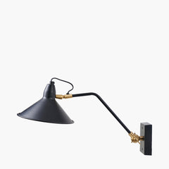 Canton Matt Black and Brass Metal Cone Wall Light SES/E14 Golf Ball/10-12W LED