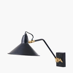 Canton Matt Black and Brass Metal Cone Wall Light SES/E14 Golf Ball/10-12W LED