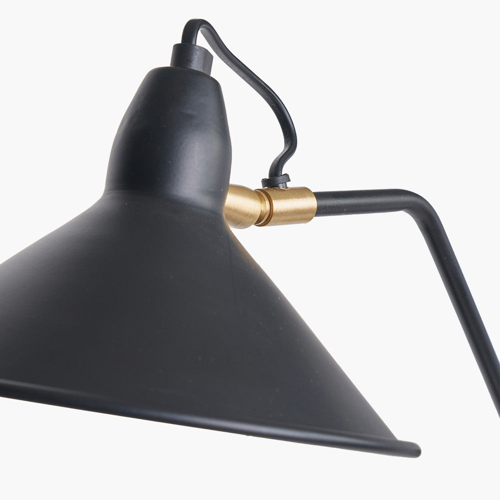 Canton Matt Black and Brass Metal Cone Wall Light SES/E14 Golf Ball/10-12W LED