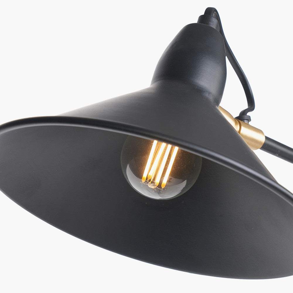 Canton Matt Black and Brass Metal Cone Wall Light SES/E14 Golf Ball/10-12W LED