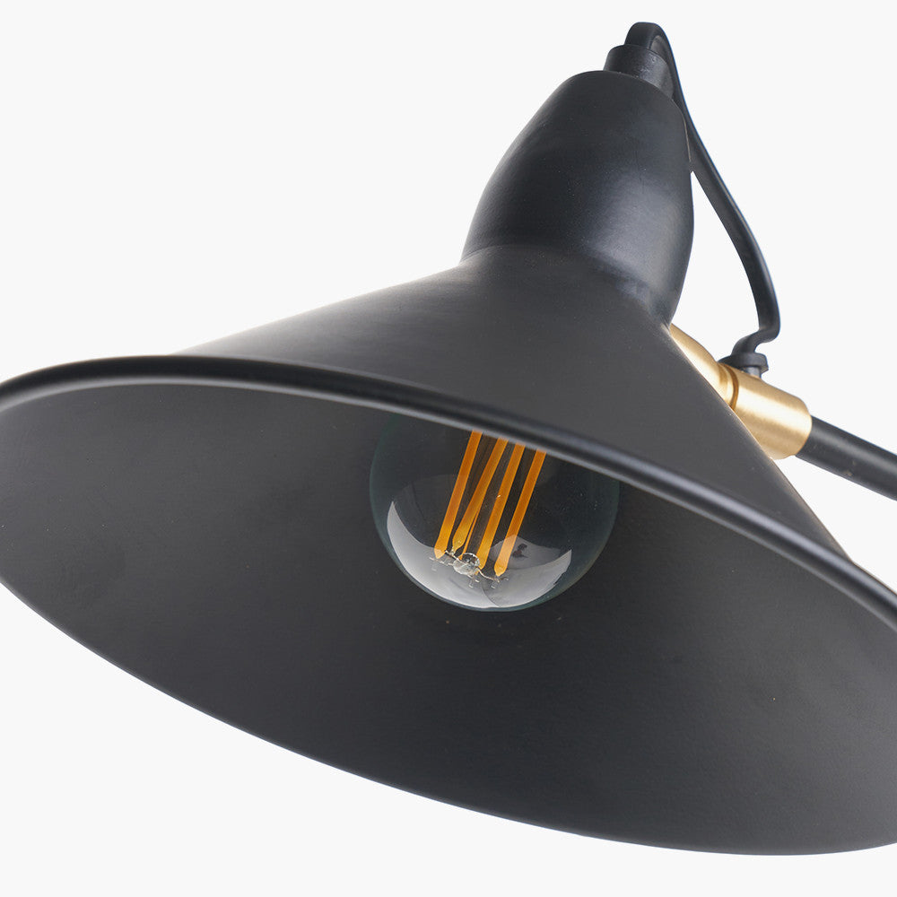 Canton Matt Black and Brass Metal Cone Wall Light SES/E14 Golf Ball/10-12W LED