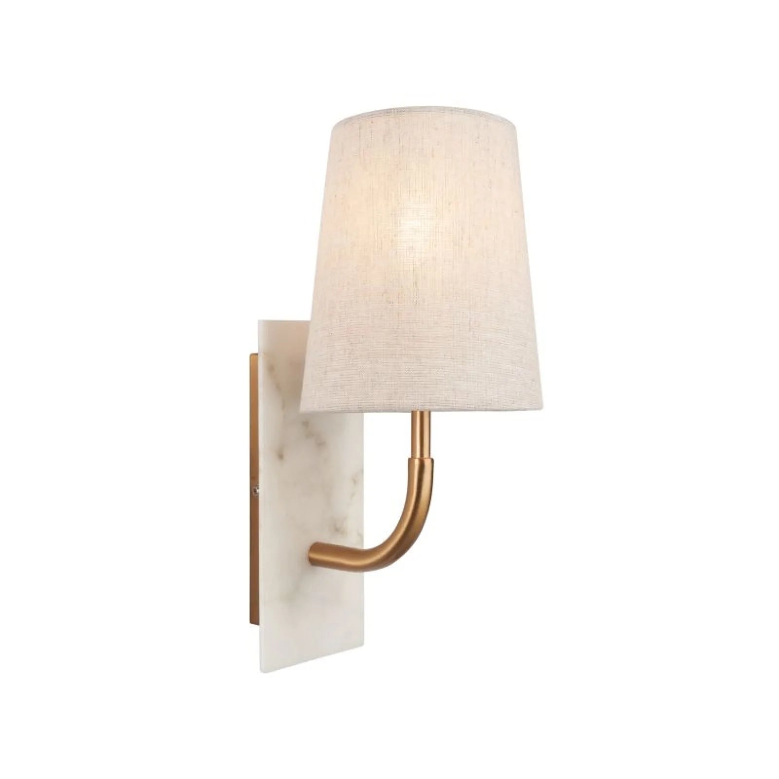 Laurent Vintage Brass & White Marble Wall Lamp with Linen Shade- Curved Base Finish