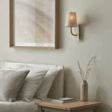 Laurent Vintage Brass & White Marble Wall Lamp with Linen Shade- Curved Base Finish