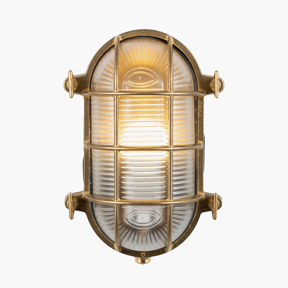 Montana Antique Brass Metal Caged Oval Outdoor Wall Light IP 44 CLEARANCE