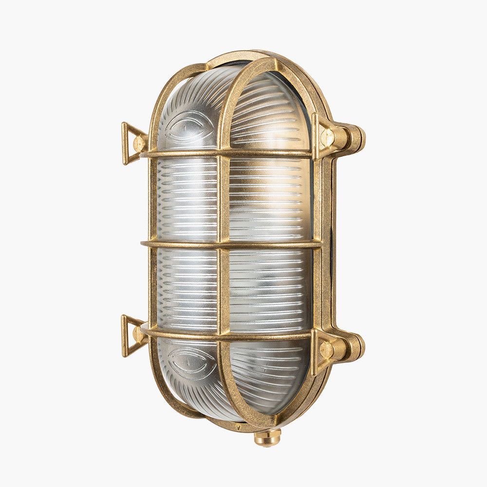 Montana Antique Brass Metal Caged Oval Outdoor Wall Light IP 44 CLEARANCE