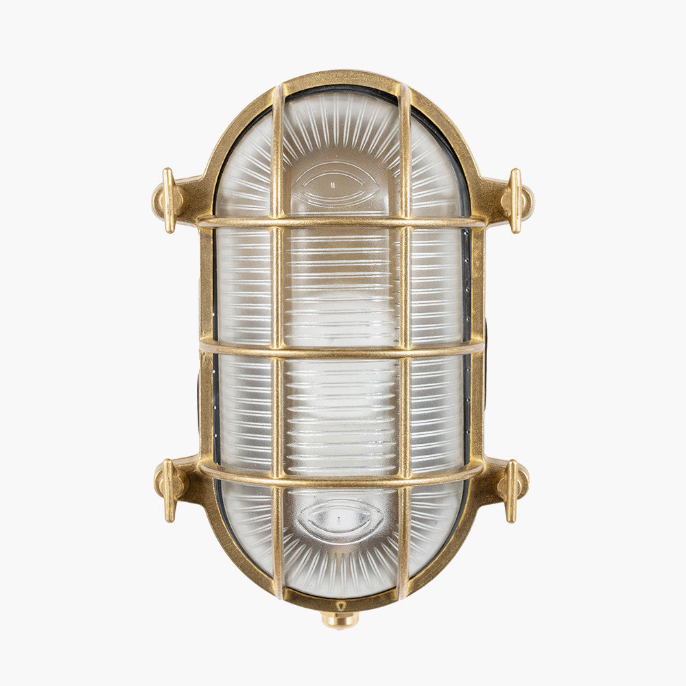 Montana Antique Brass Metal Caged Oval Outdoor Wall Light IP 44 CLEARANCE