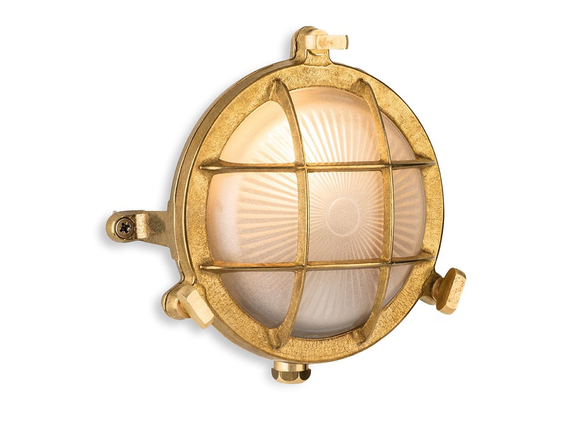 Rathlin 140mm Bulkhead- Solid Brass w Frosted Glass Finish
