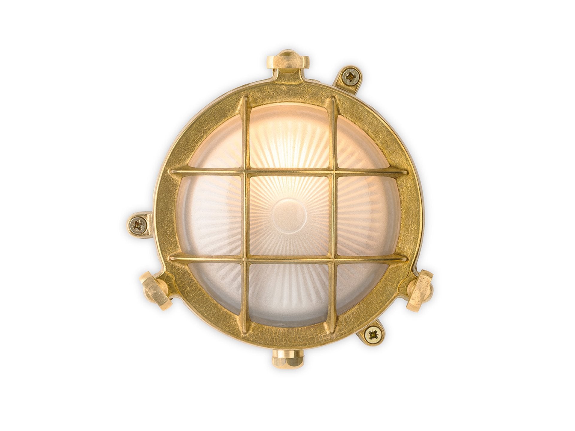 Rathlin 140mm Bulkhead- Solid Brass w Frosted Glass Finish
