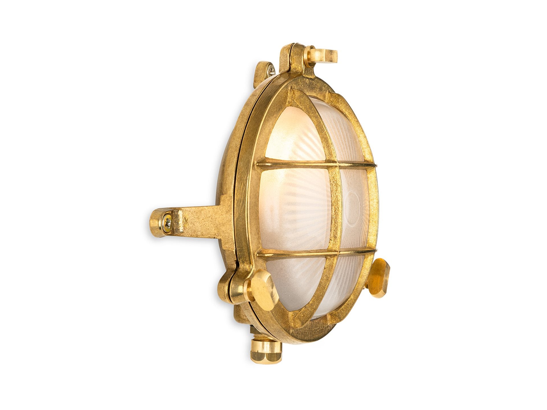 Rathlin 140mm Bulkhead- Solid Brass w Frosted Glass Finish