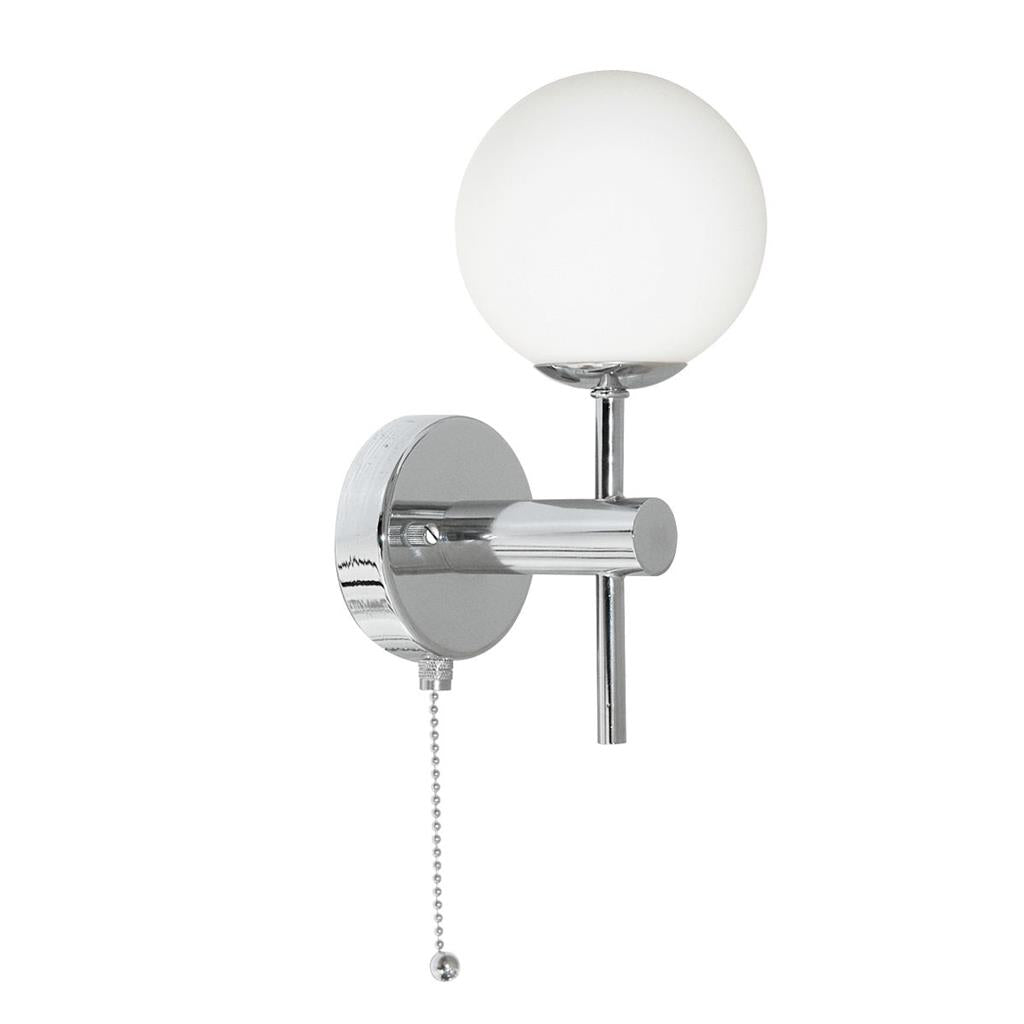 Global  Bathroom Wall Light IP44 - Chrome Metal, Mirror & Opal Glass