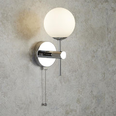 Global  Bathroom Wall Light  - Chrome Metal, Mirror & Opal Glass