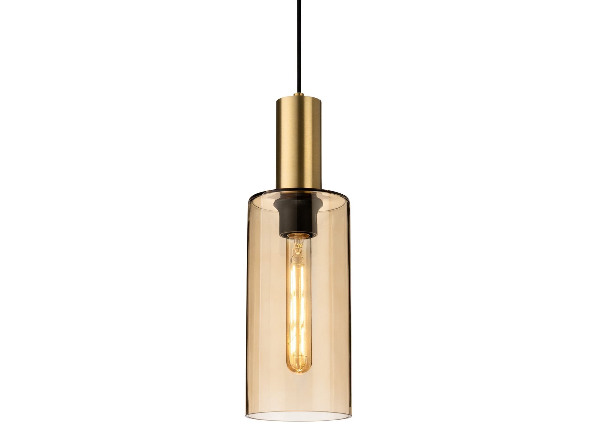 Rimini Pendant- Satin Brass with Smoked Amber Glass