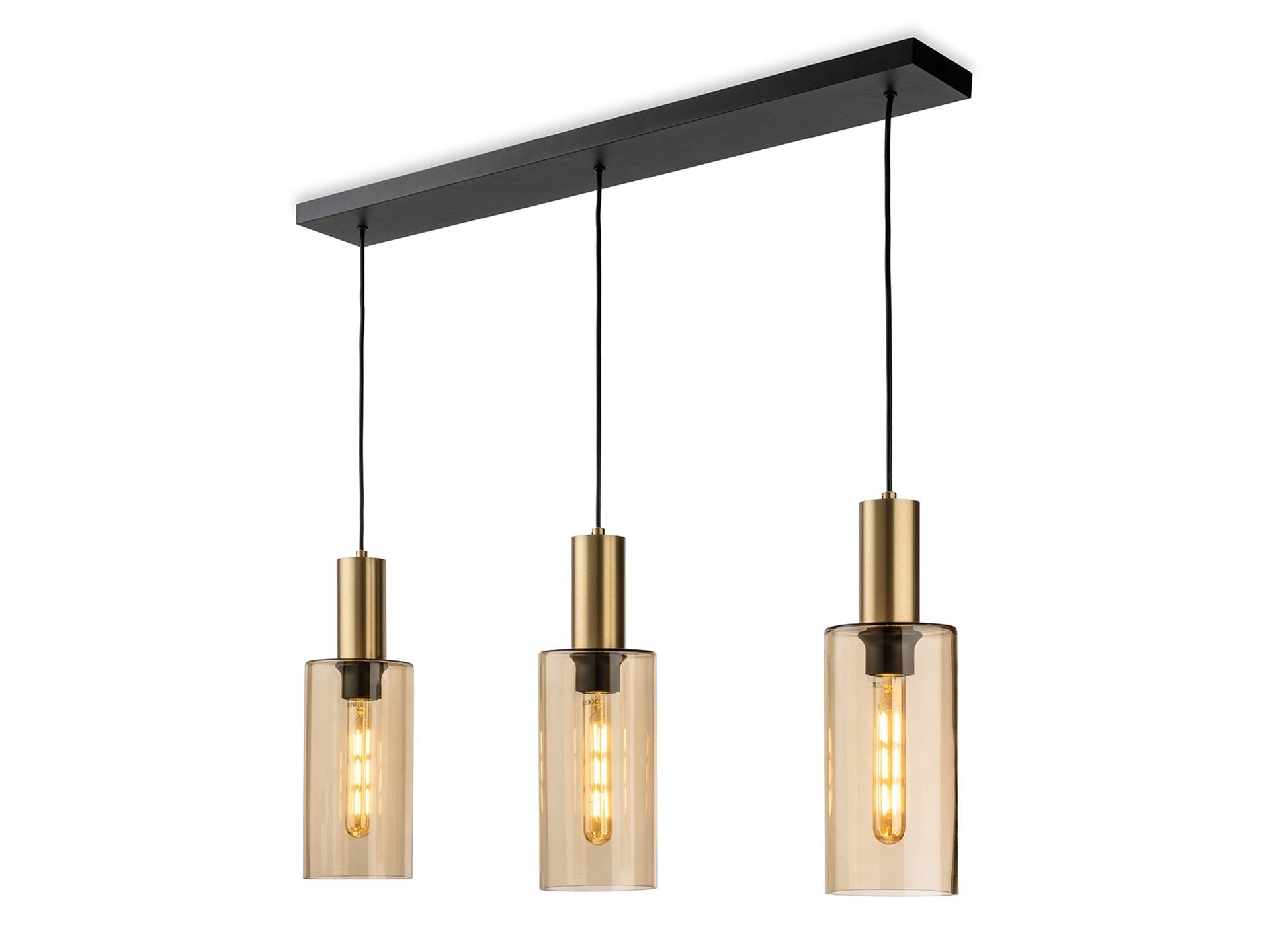 Rimini 3 Light Bar- Satin Brass with Smoked Amber Glass