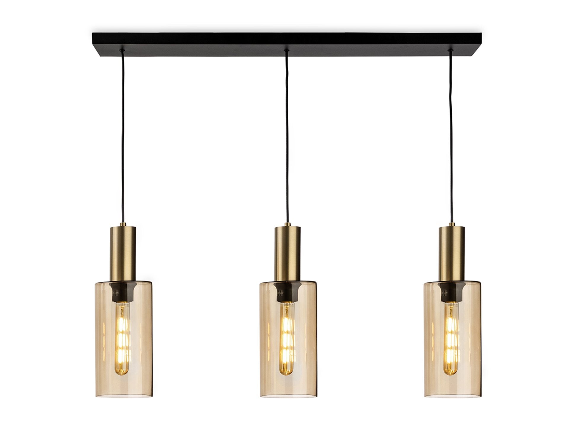 Rimini 3 Light Bar- Satin Brass with Smoked Amber Glass