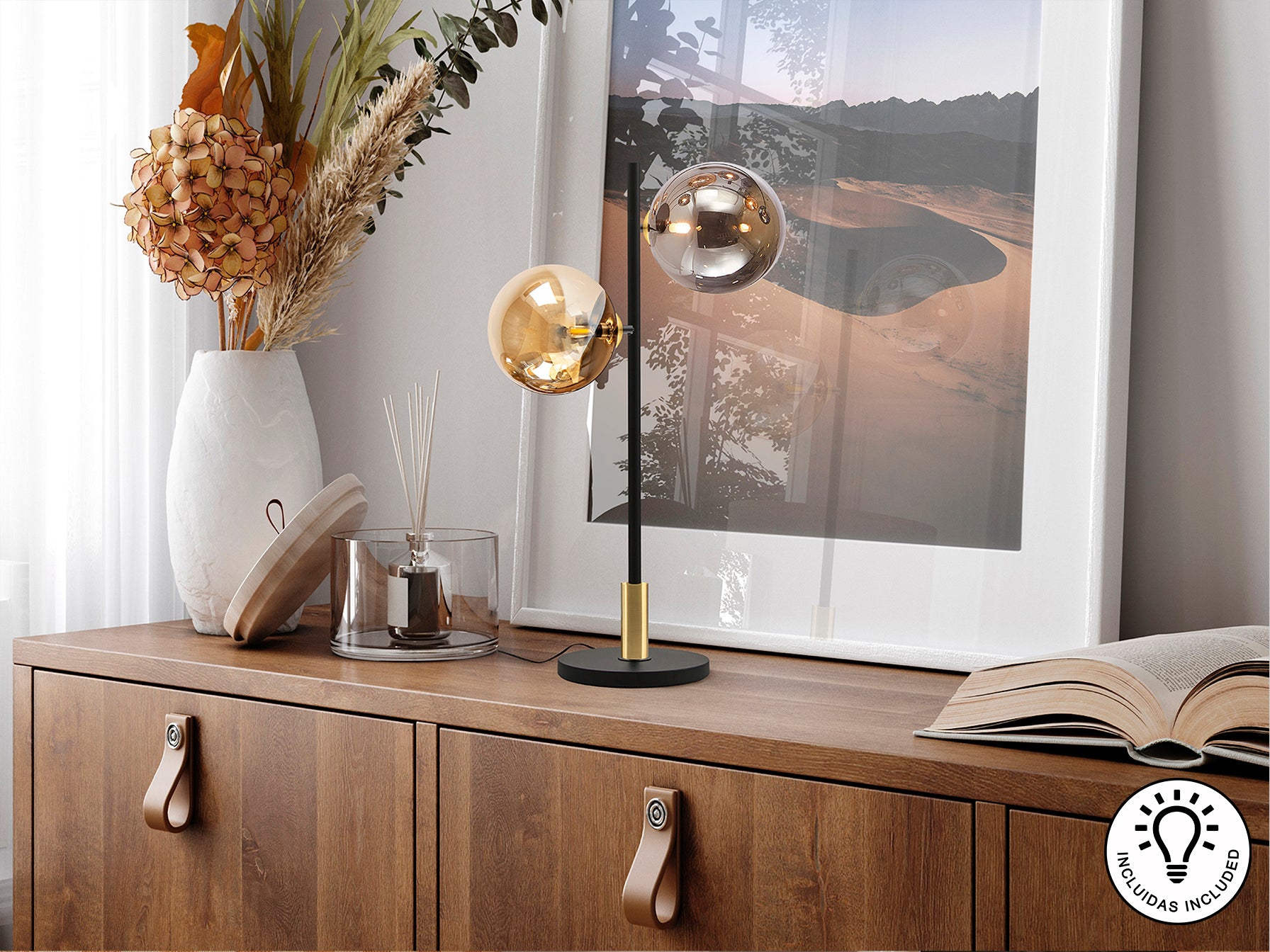 Dark Table Lamp- Black-Brass Finish
