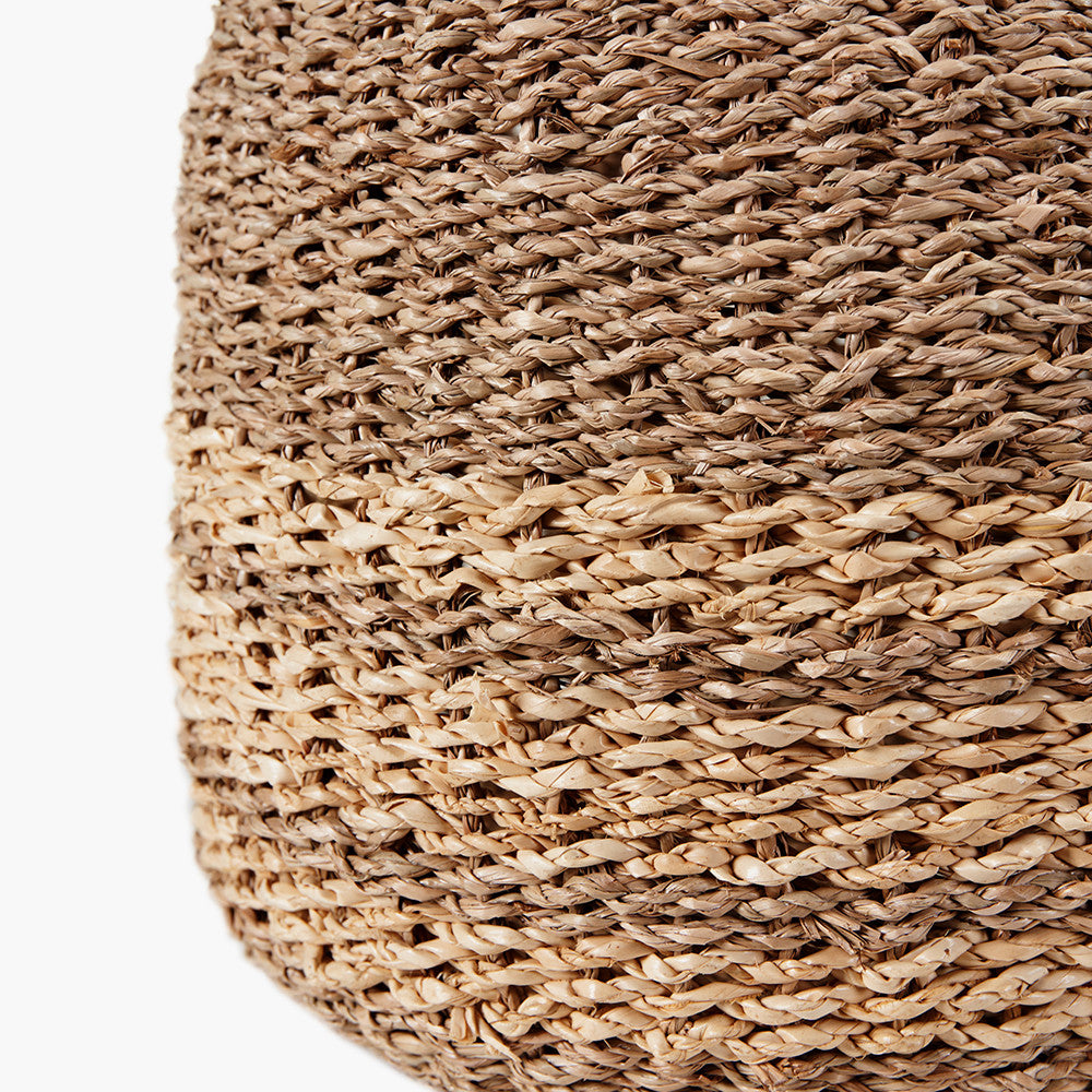Set of 3 2-Tone Seagrass and Palm Leaf Natural Round Baskets