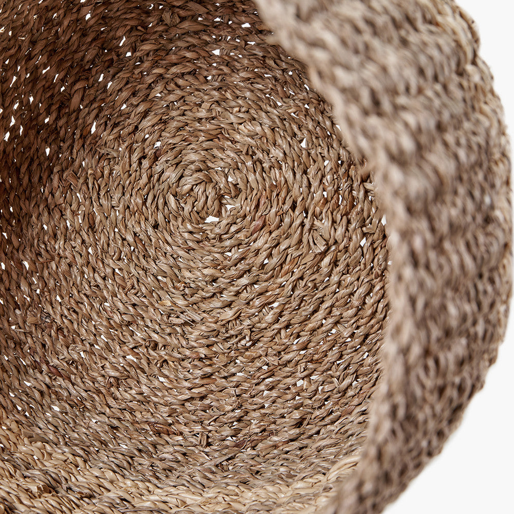 Set of 3 2-Tone Seagrass and Palm Leaf Natural Round Baskets