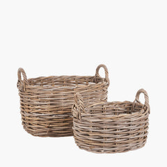 Kubu Oval Baskets (Set of 2) - Grey Finish
