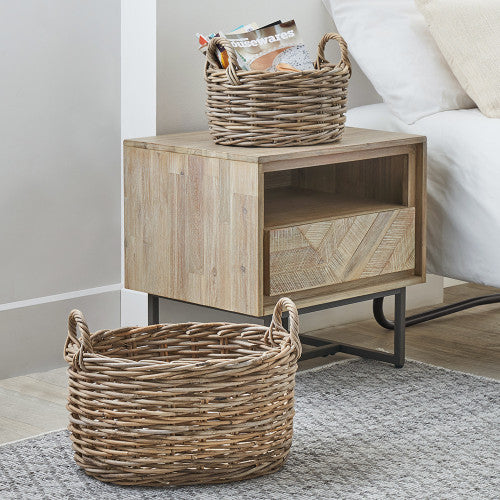 Kubu Oval Baskets (Set of 2) - Grey Finish