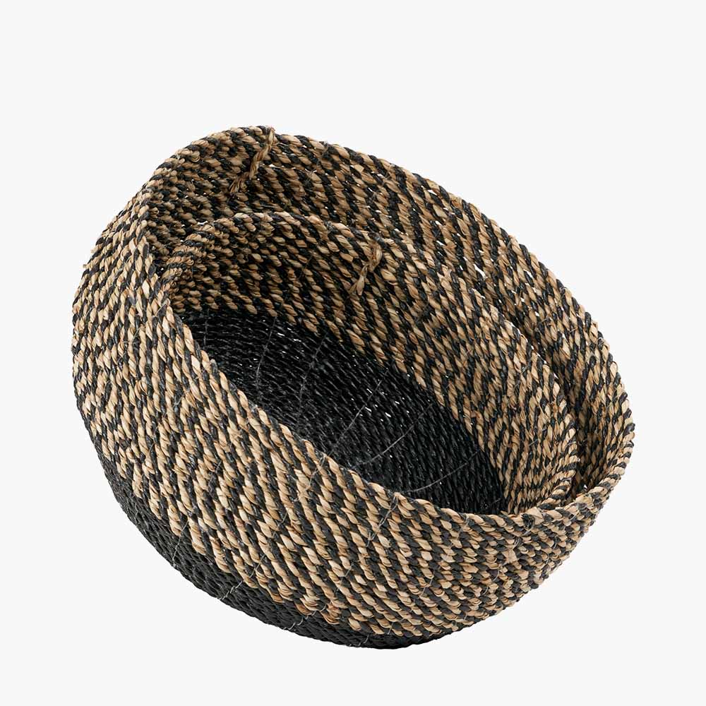 Set of 2 Seagrass Natural and Black Round Baskets