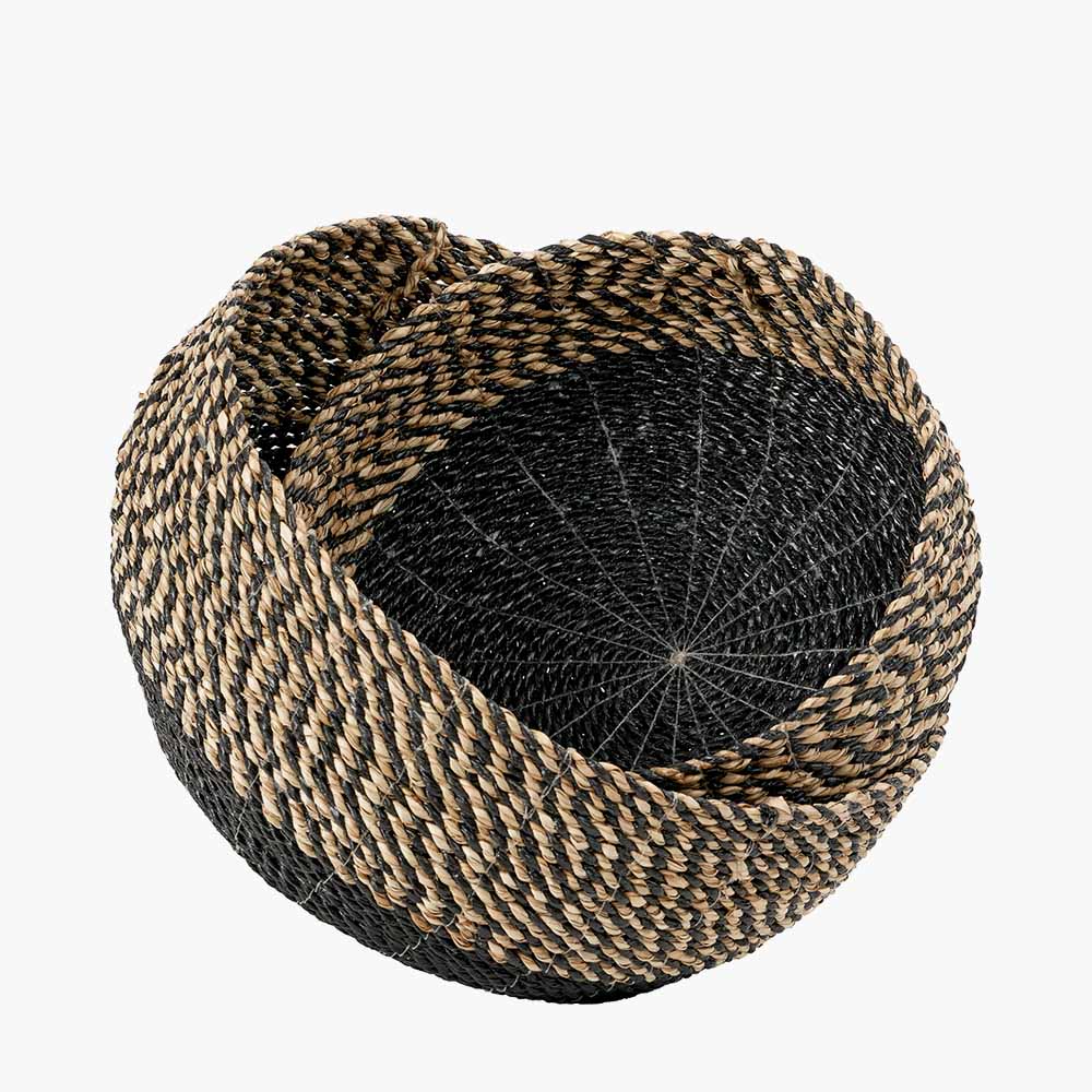 Set of 2 Seagrass Natural and Black Round Baskets