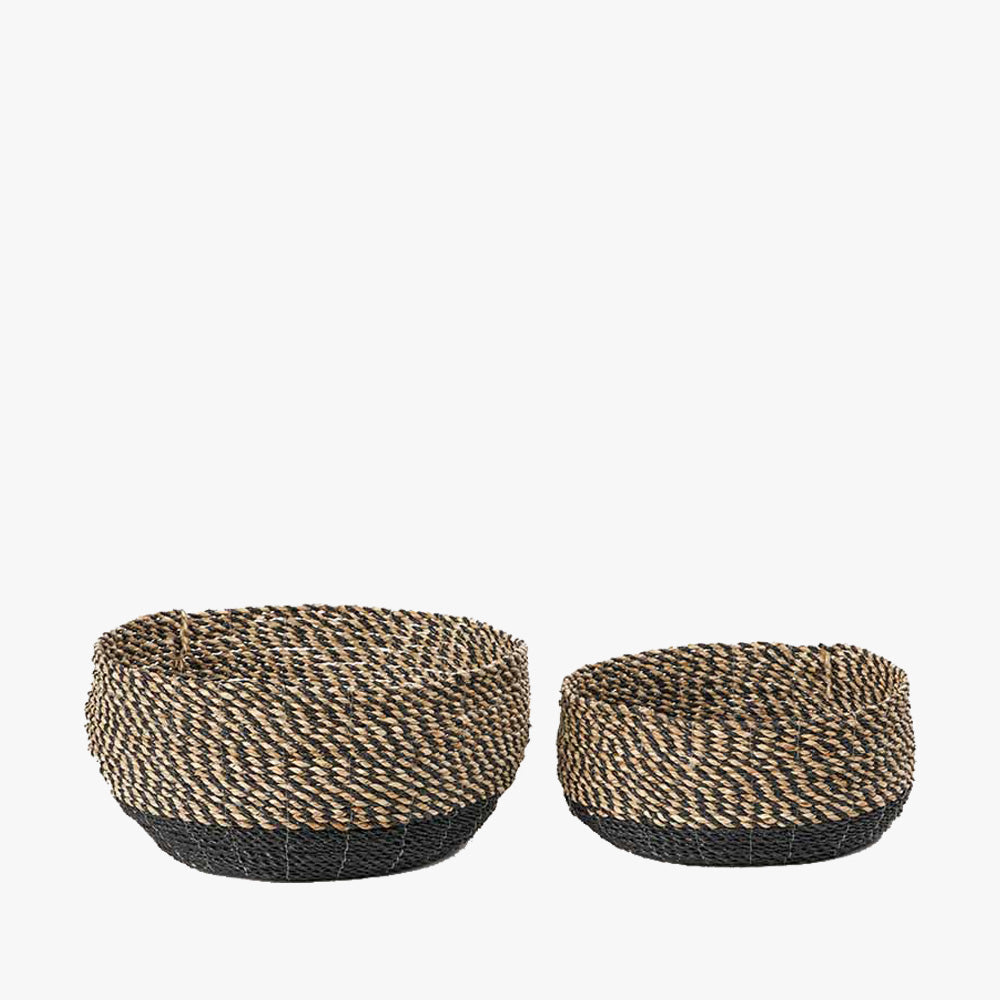 Set of 2 Seagrass Natural and Black Round Baskets