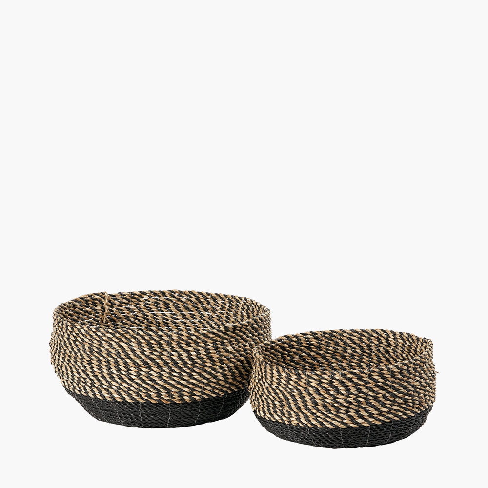 Set of 2 Seagrass Natural and Black Round Baskets