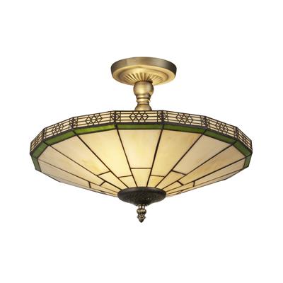 New York 2Lt Semi-Flush - Brass Metal & Stained Glass