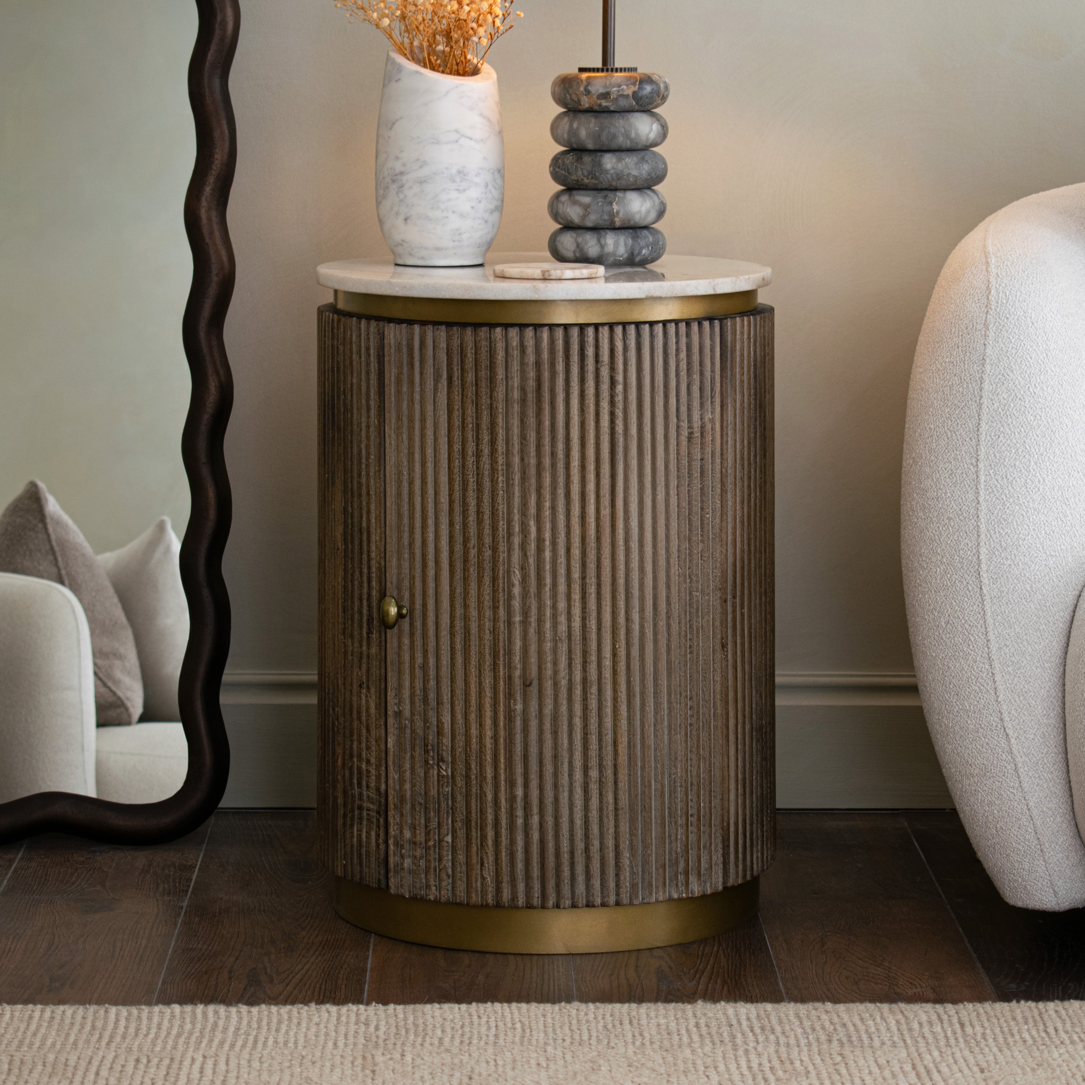 Maigue Storage Side Table - Brass & Marble