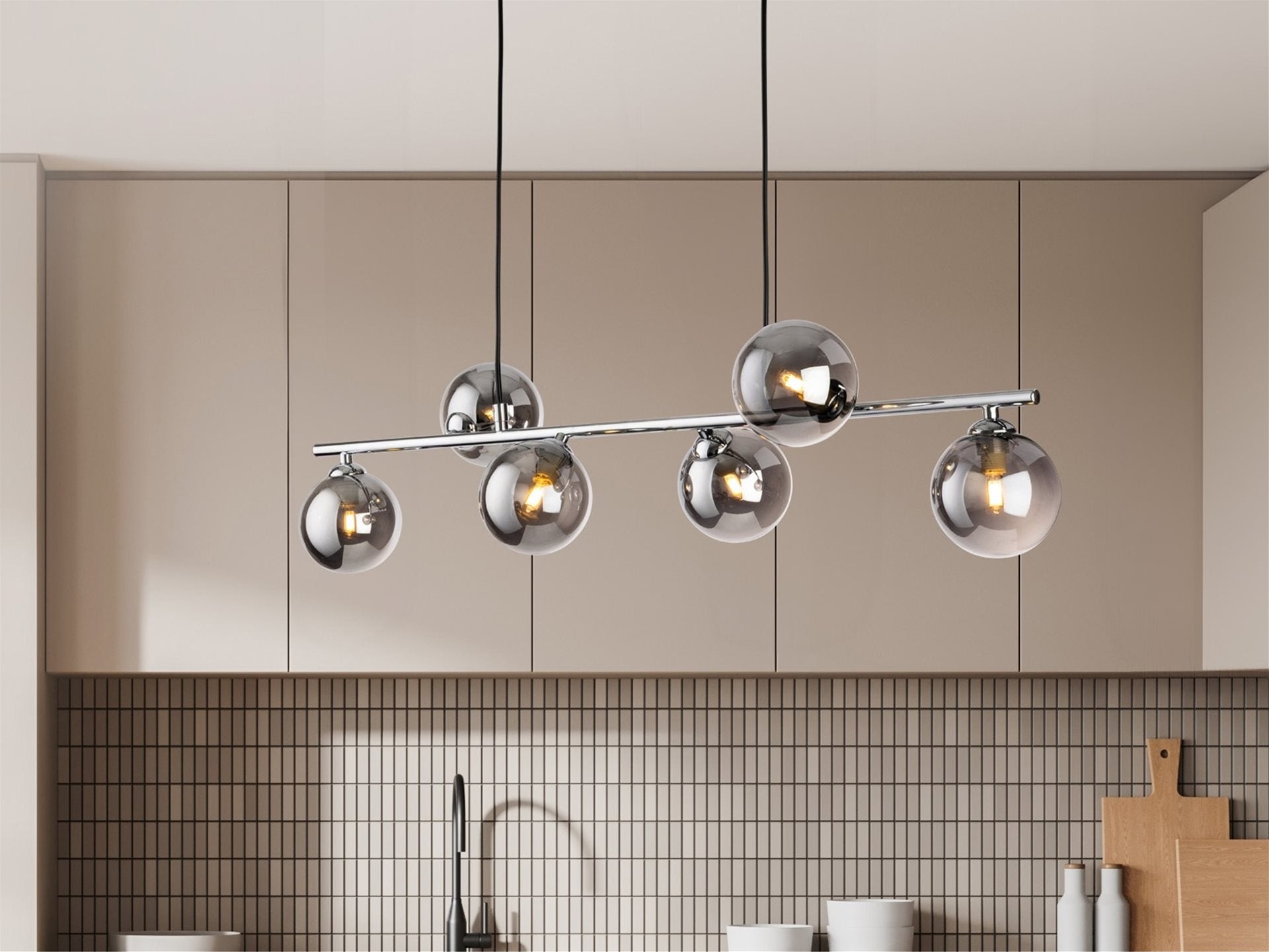 Lando 6 Light Pendant- Brushed Brass/ Chrome