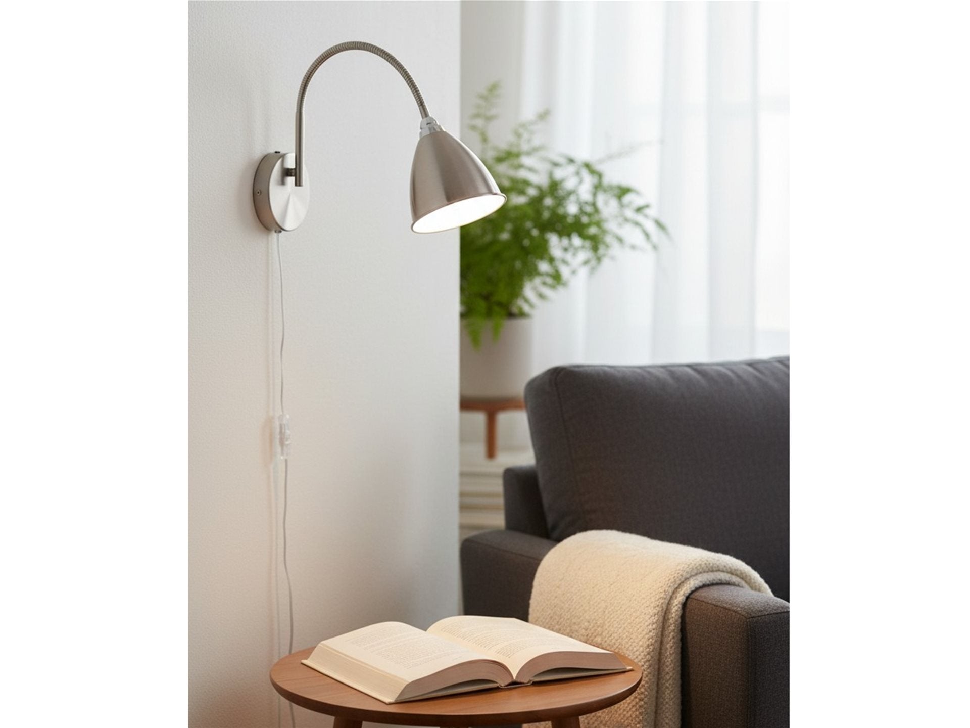 Plug-in Wall Light-  Brushed Steel