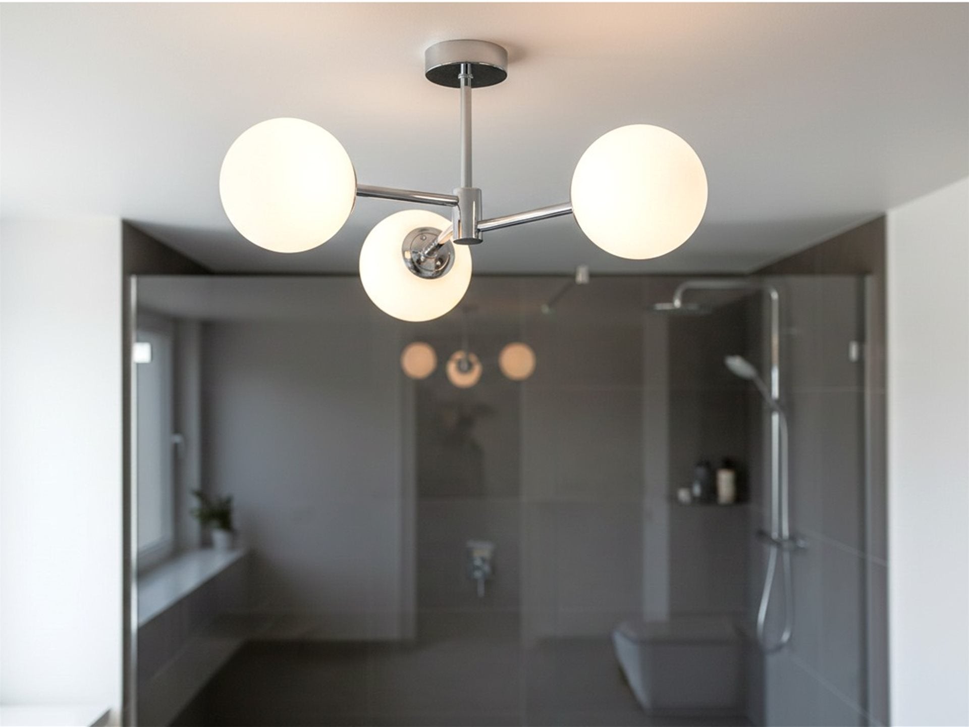 Splash 3 Light Flush Ceiling Fitting- Chrome with Opal White Glass