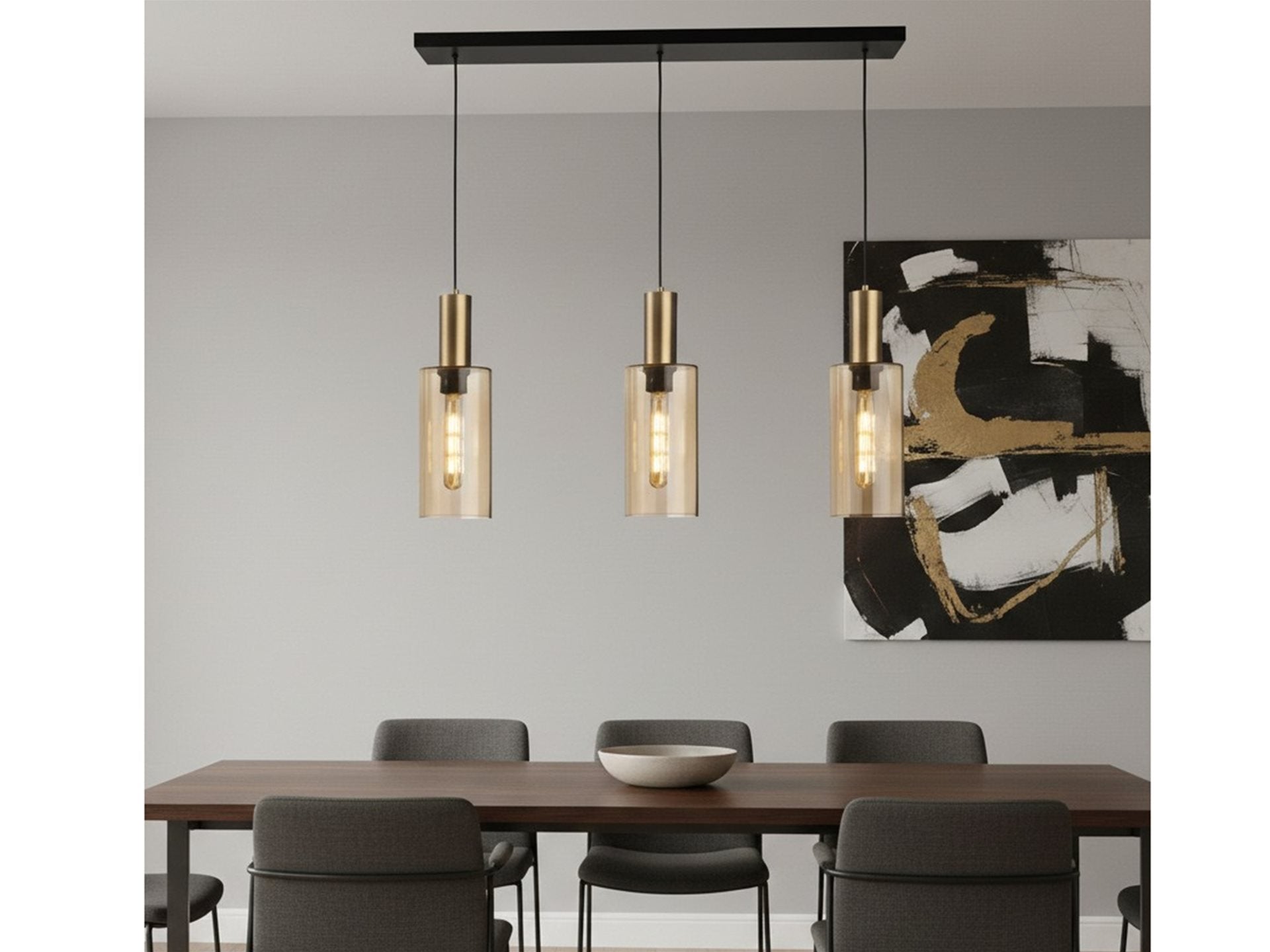 Rimini 3 Light Bar- Satin Brass with Smoked Amber Glass