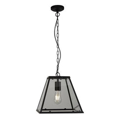 Noir Lantern 1/4Lt Pendant - Black Metal & Clear Glass