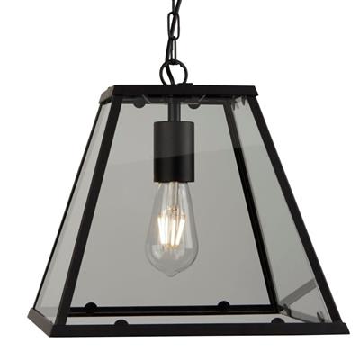 Noir Lantern 1/4Lt Pendant - Black Metal & Clear Glass