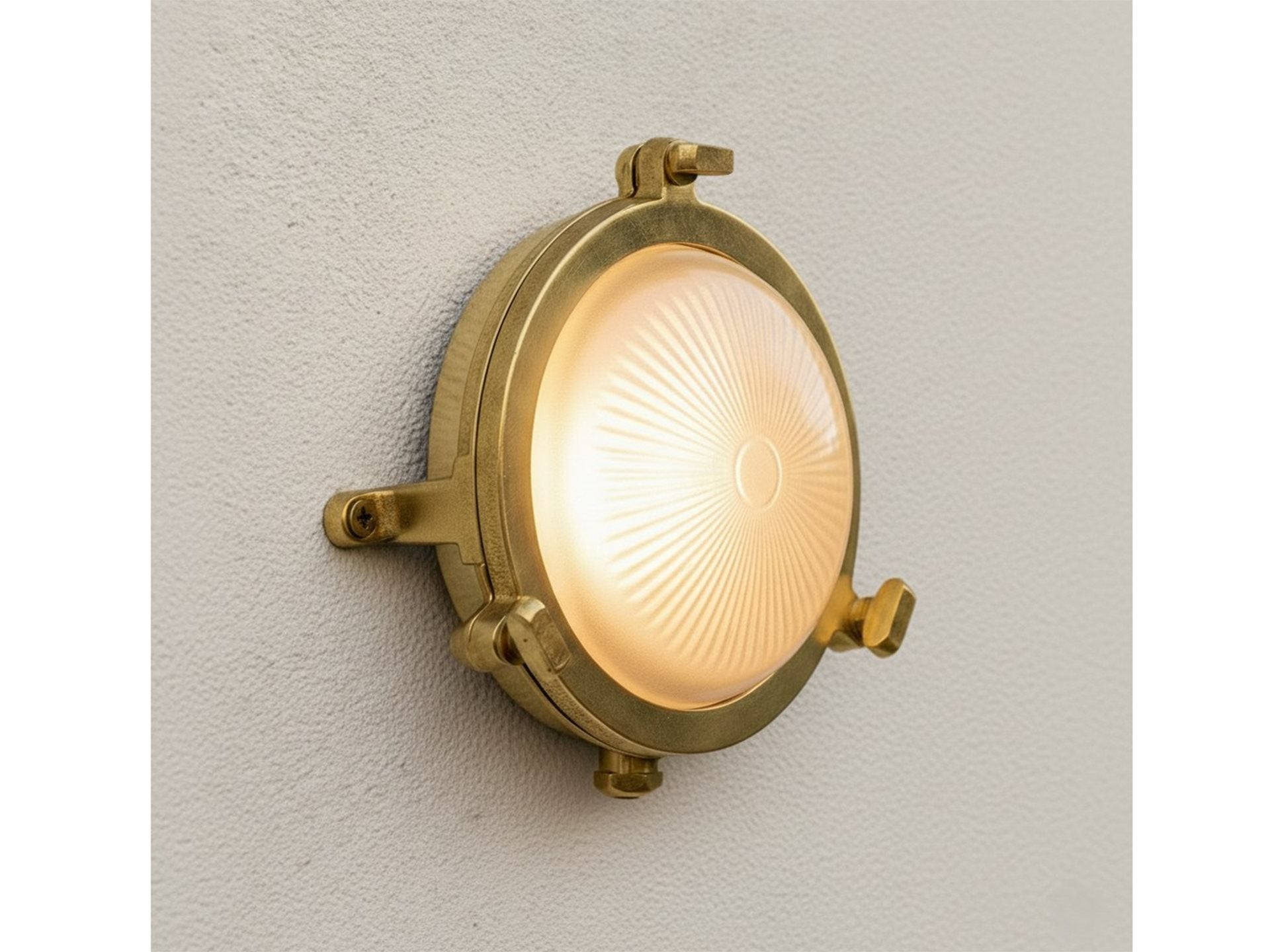 Rathlin 140mm Bulkhead- Solid Brass w Frosted Glass Finish
