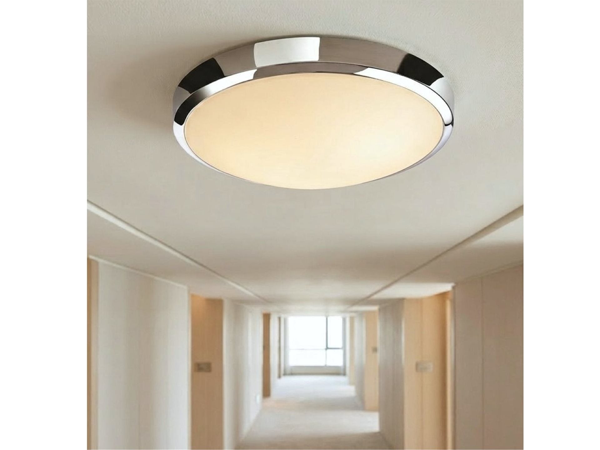 Toro LED Flush Ceiling Fitting- Chrome with White Polycarbonate Diffuser