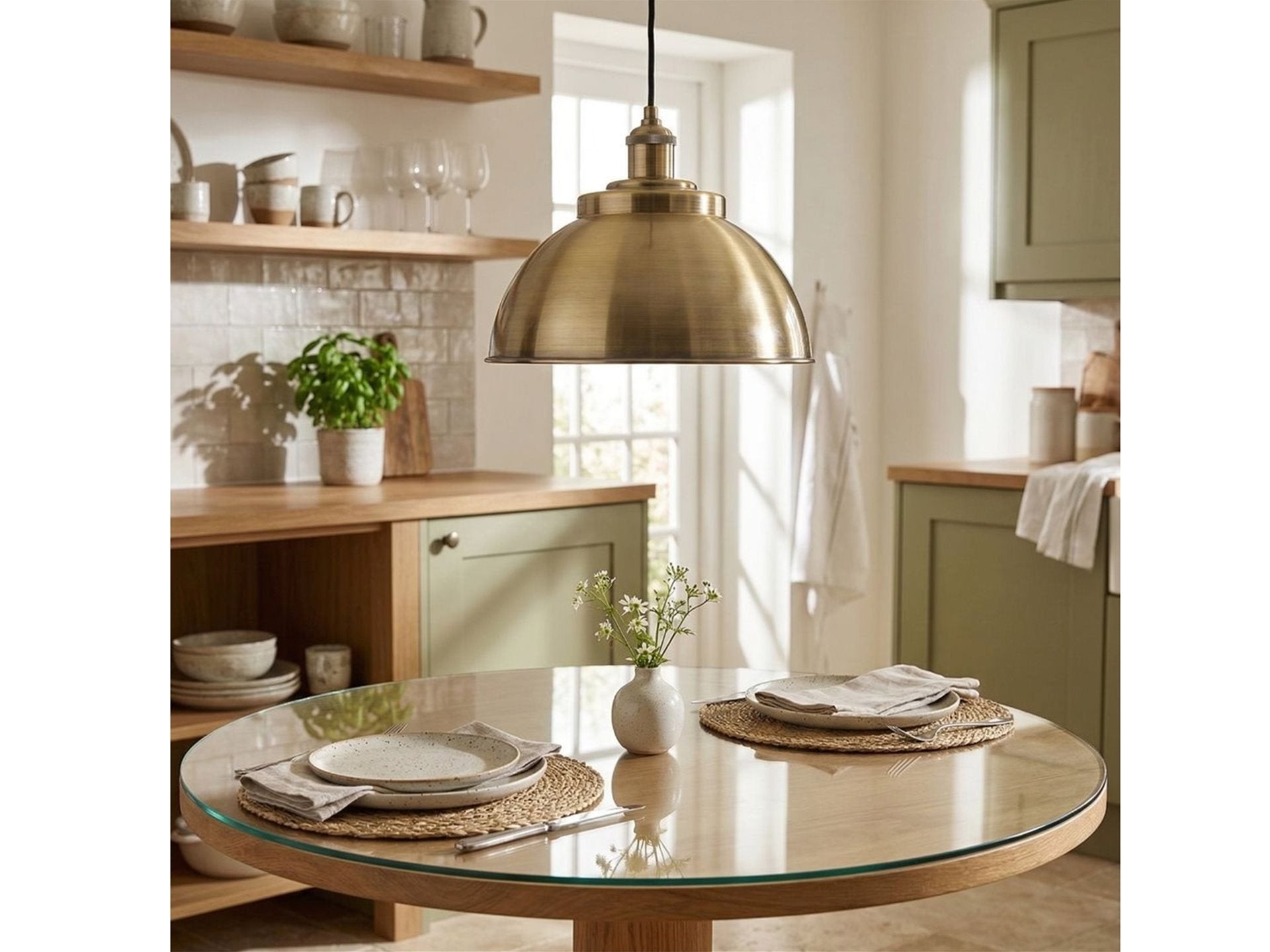 Genoa Pendant- Antique Brass/ Brushed Steel