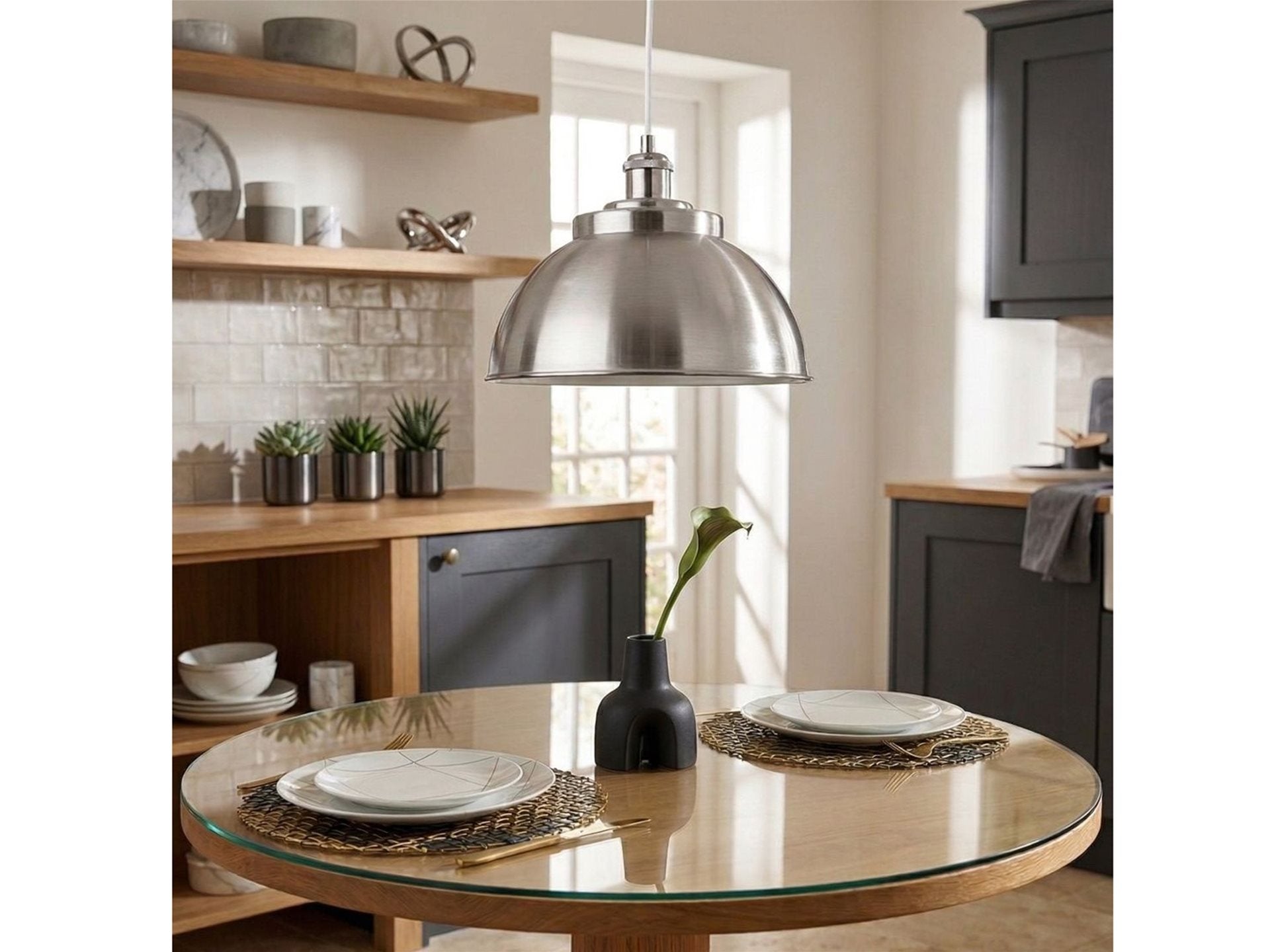 Genoa Pendant- Antique Brass/ Brushed Steel