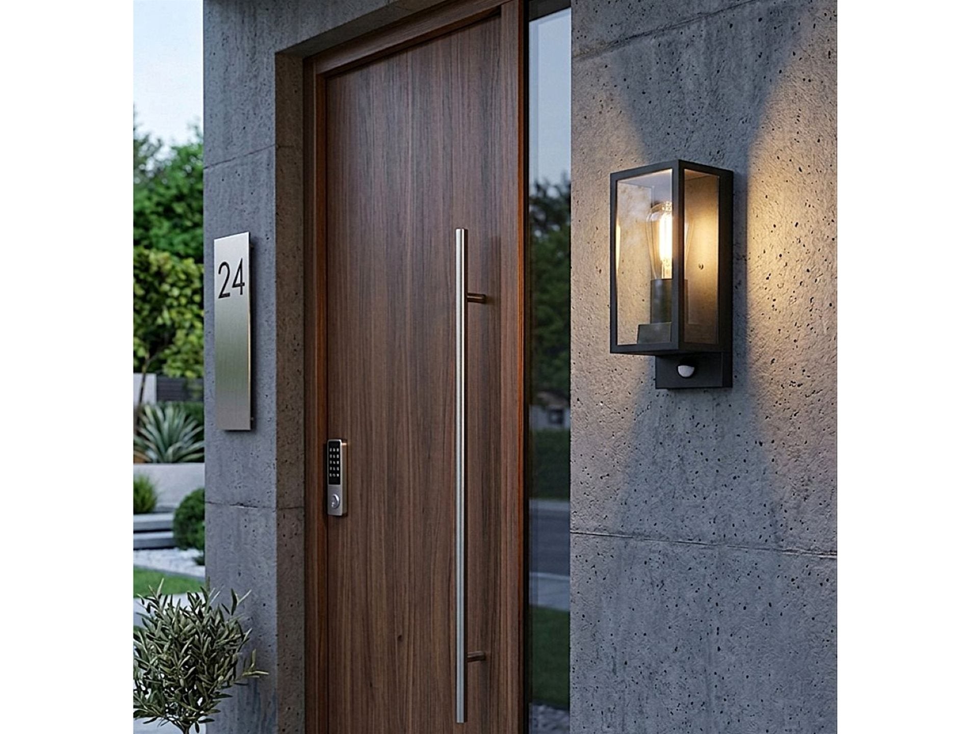 Dallas Wall Light with PIR- Black/ Stainless Steel
