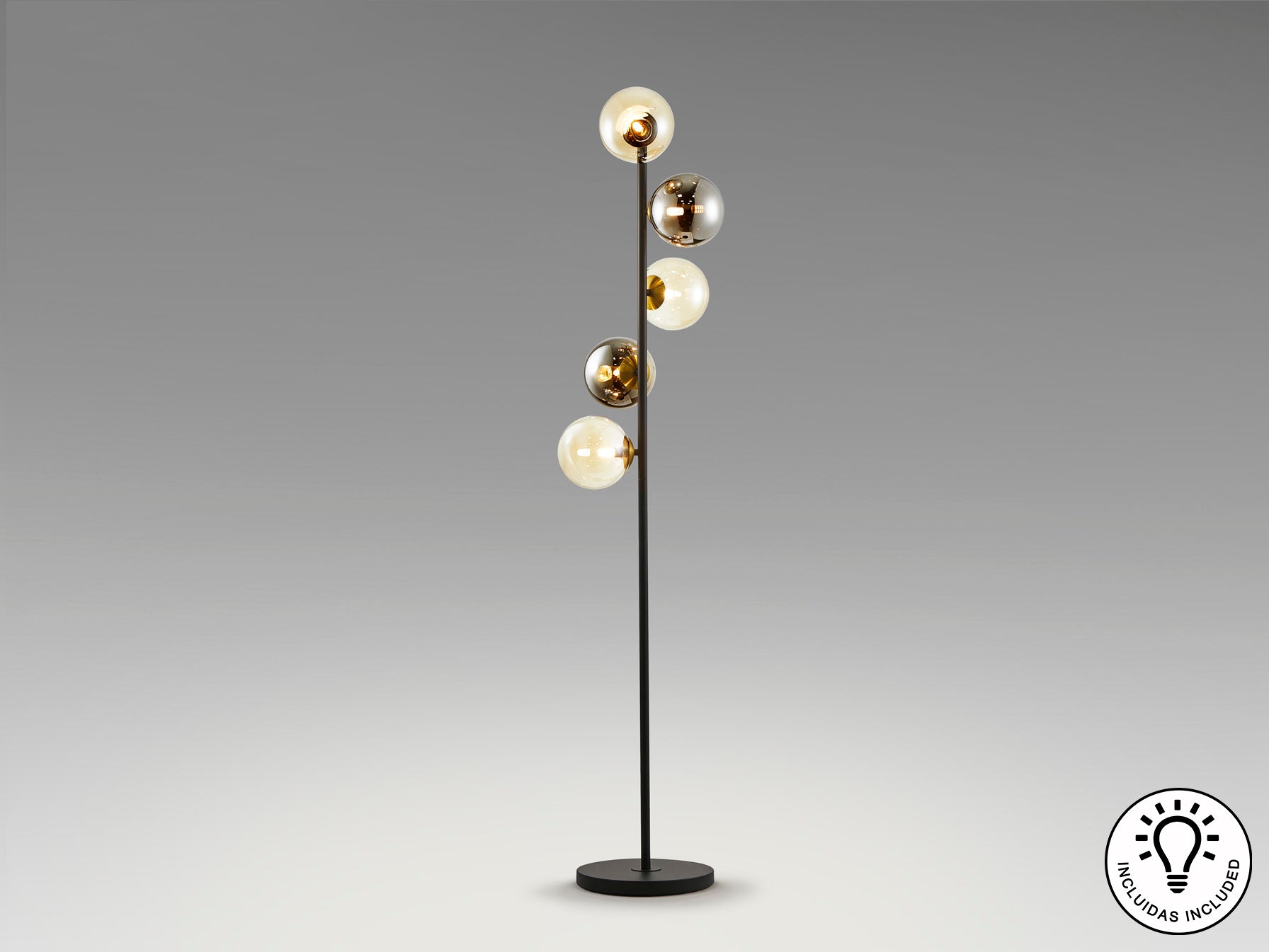 Inoa Floor Lamp- Black-Smoke-Amber/ Black-Opal Finishes