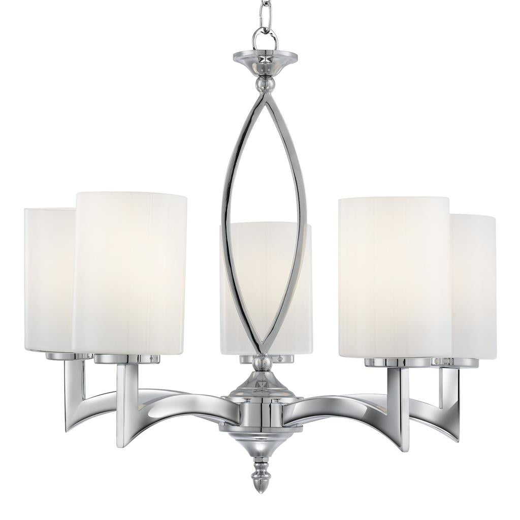 Gina 5Lt Multi-Arm Pendant - Chrome & White Glass Shades
