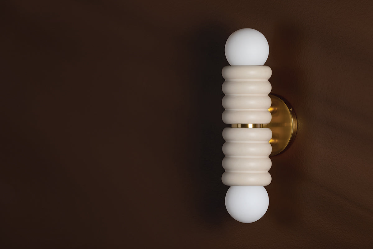 Bibi 2Lt Wall Sconce - Aged Brass & Ivory Ceramic