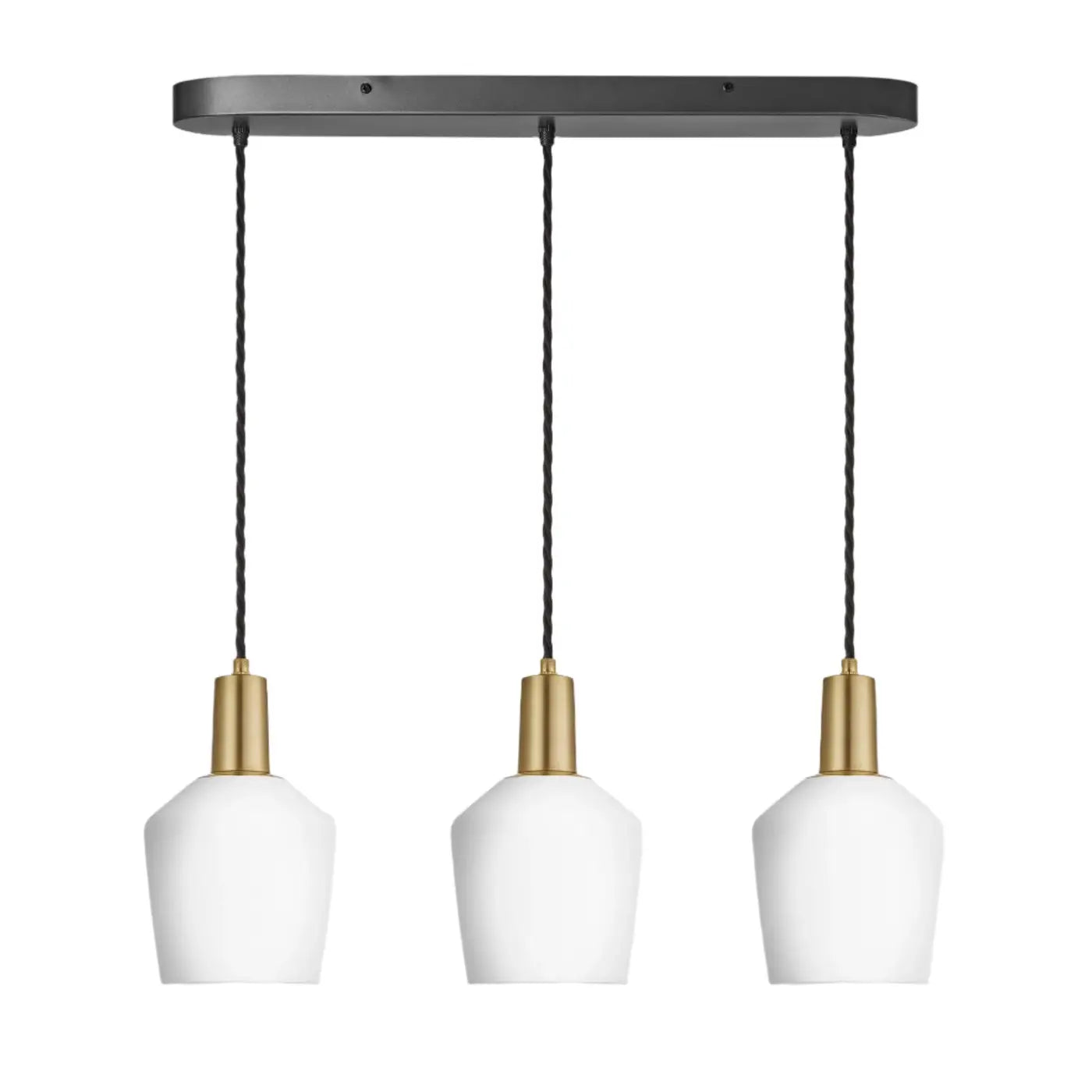 Sleek Opal Glass Schoolhouse Wire Cluster Light- Brass/ Pewter