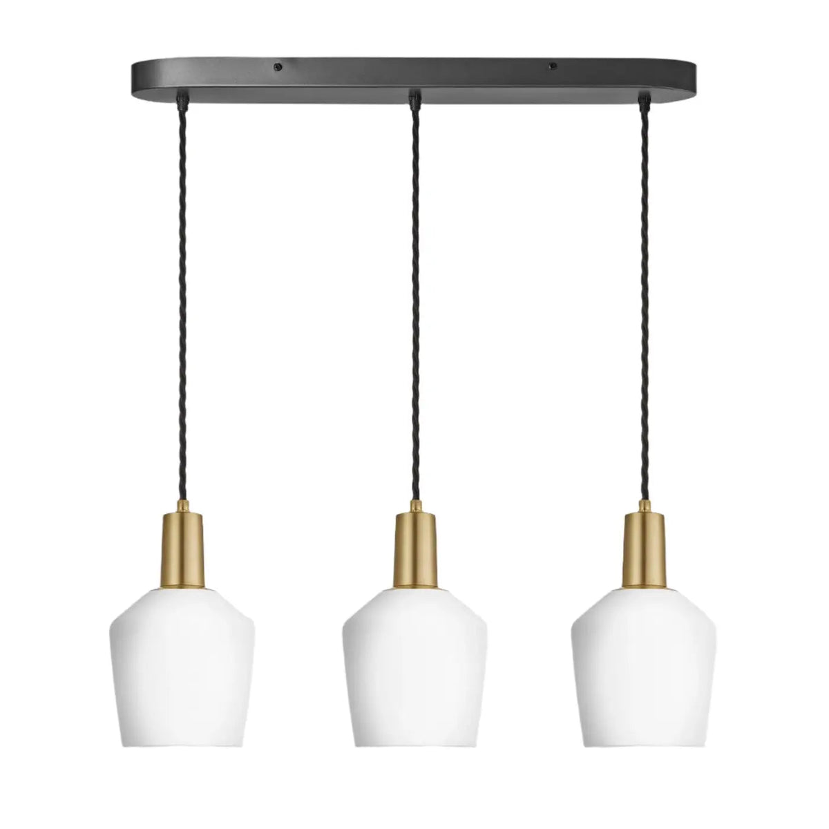 Sleek Opal Glass Schoolhouse Wire Cluster Light- Brass/ Pewter