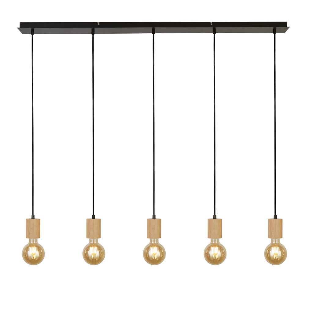 Spinny 5 Lt Bar Pendant - Wood & Matt Black Metal