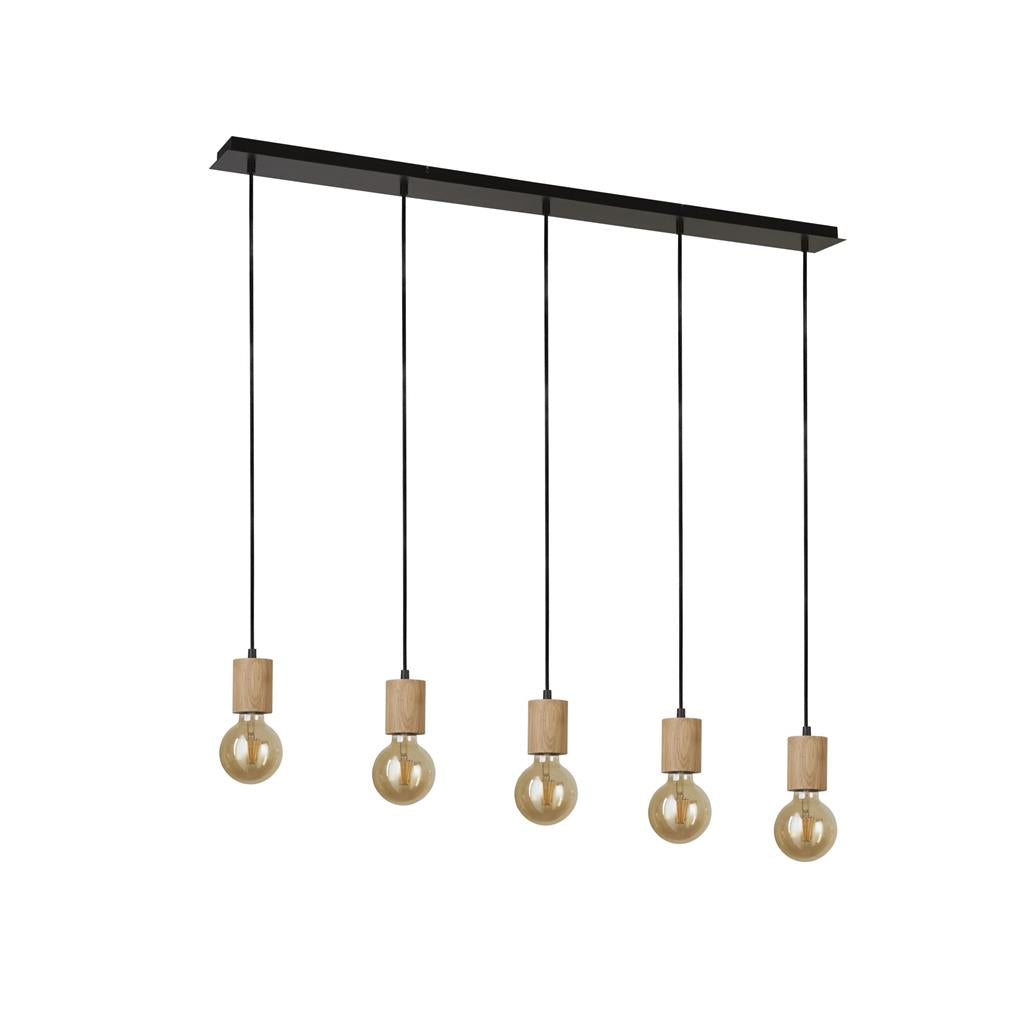 Spinny 5 Lt Bar Pendant - Wood & Matt Black Metal