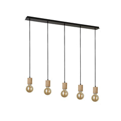 Spinny 5 Lt Bar Pendant - Wood & Matt Black Metal